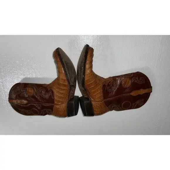 Espolon De Oro Boots Size Y 1 Brown Alligator Embossed Exotic Cowboy Western - Picture 2 of 15